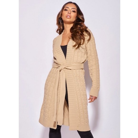 Knitted Long Sleeve Belted Long Midi Cardigan Sweater Duster - Picture 4 of 14